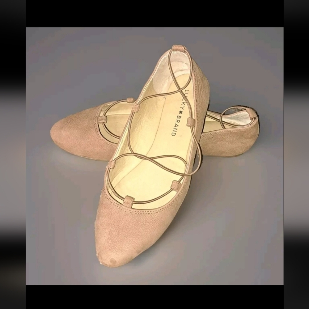 Lucky Brand Laceup Brown Tan Suede Ballet Flat Shoes Pointed Toe Women 6.5 SB2#3